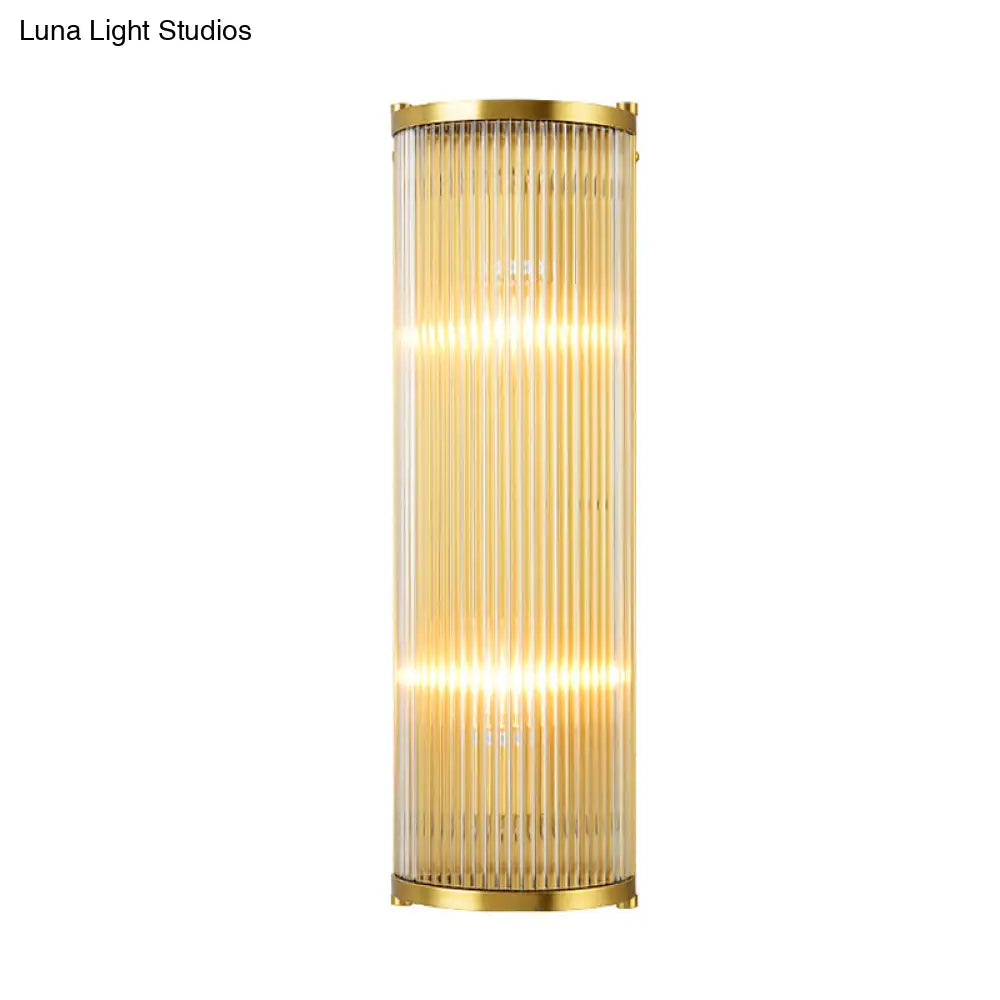 Modern Gold Wall Sconce Light With Fluted Crystal Detail Perfect For Living Room