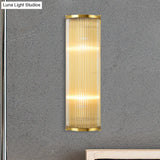 Modern Gold Wall Sconce Light With Fluted Crystal Detail Perfect For Living Room