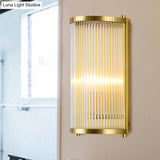 Modern Gold Wall Sconce Light With Fluted Crystal Detail Perfect For Living Room