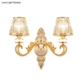 Modern Gold Wall Sconce With Crystal Cone Shade - Bedside/Room Fixture