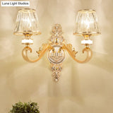 Modern Gold Wall Sconce With Crystal Cone Shade - Bedside/Room Fixture
