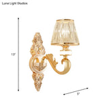 Modern Gold Wall Sconce With Crystal Cone Shade - Bedside/Room Fixture