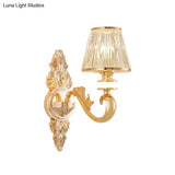 Modern Gold Wall Sconce With Crystal Cone Shade - Bedside/Room Fixture