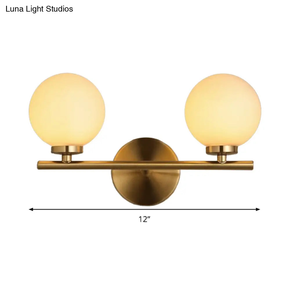 Modern Gold Wall Sconce With Milky Glass Shade For Bedside Lighting - 2 Bulbs Included