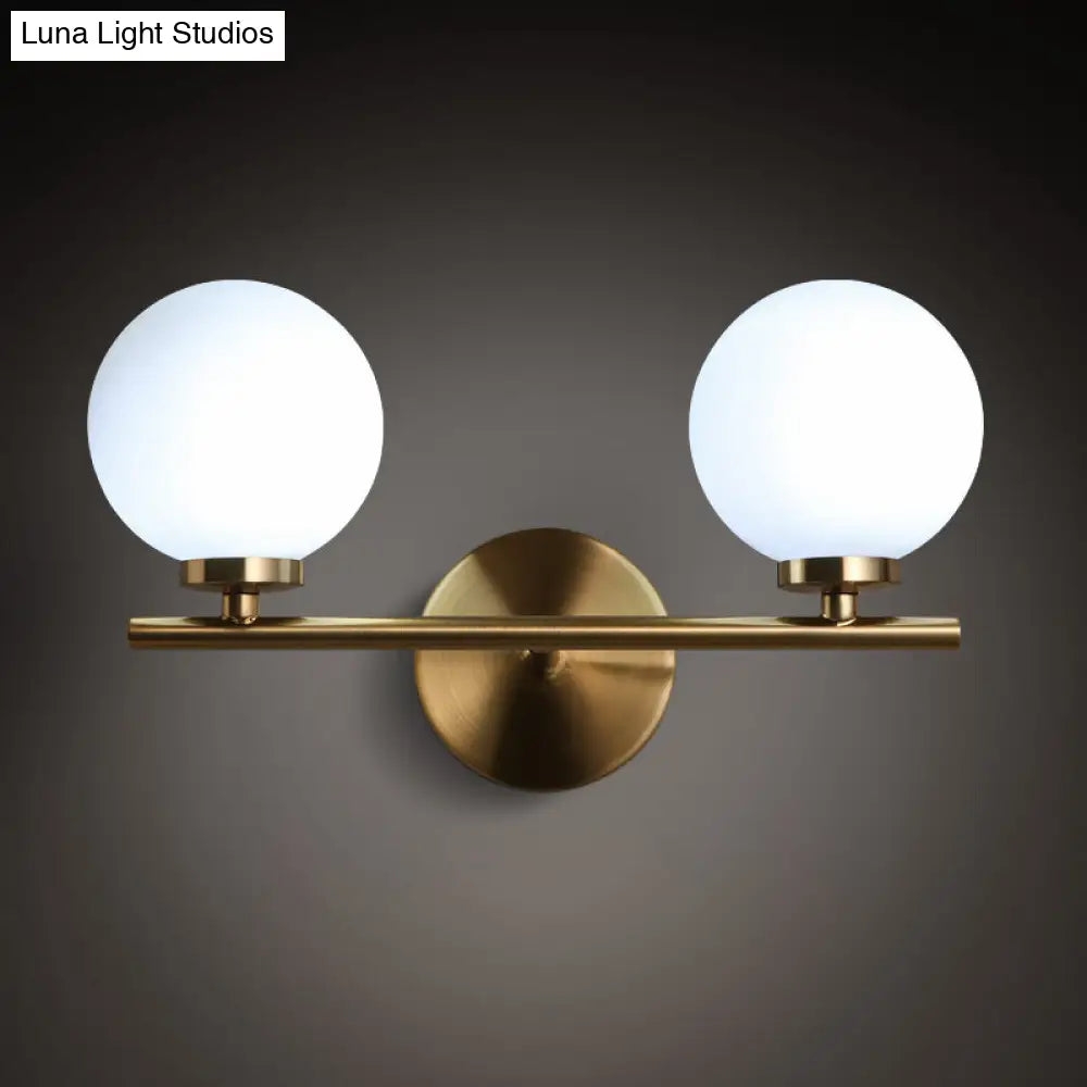 Modern Gold Wall Sconce With Milky Glass Shade For Bedside Lighting - 2 Bulbs Included