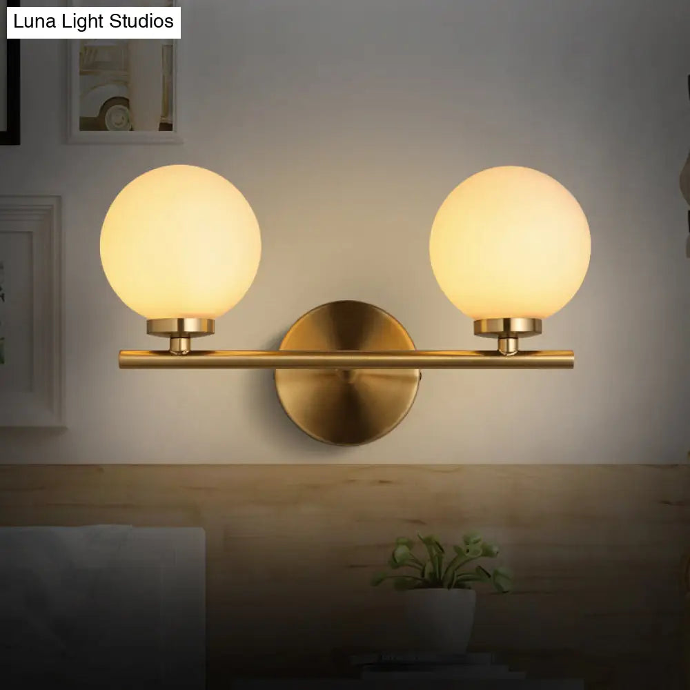 Modern Gold Wall Sconce With Milky Glass Shade For Bedside Lighting - 2 Bulbs Included