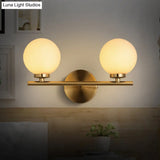 Modern Gold Wall Sconce With Milky Glass Shade For Bedside Lighting - 2 Bulbs Included