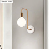Modern Gold Wall Sconce With White Glass Shade Bedroom Light Fixture