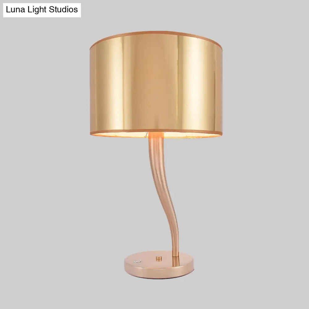 Modern Golden Fabric Bedside Book Light - Cylindrical Task Lighting With 1 Bulb Ideal For Reading