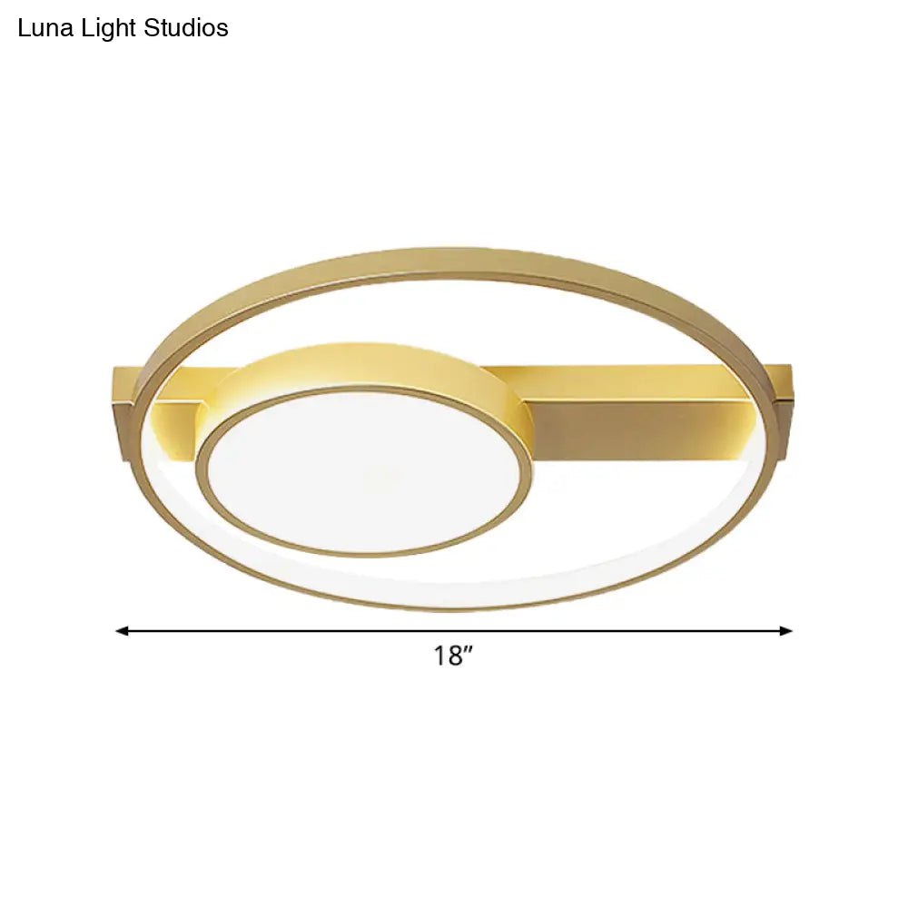 Modern Golden Flush Ceiling Light - 18’/22’ Wide Led Flushmount With Warm/White