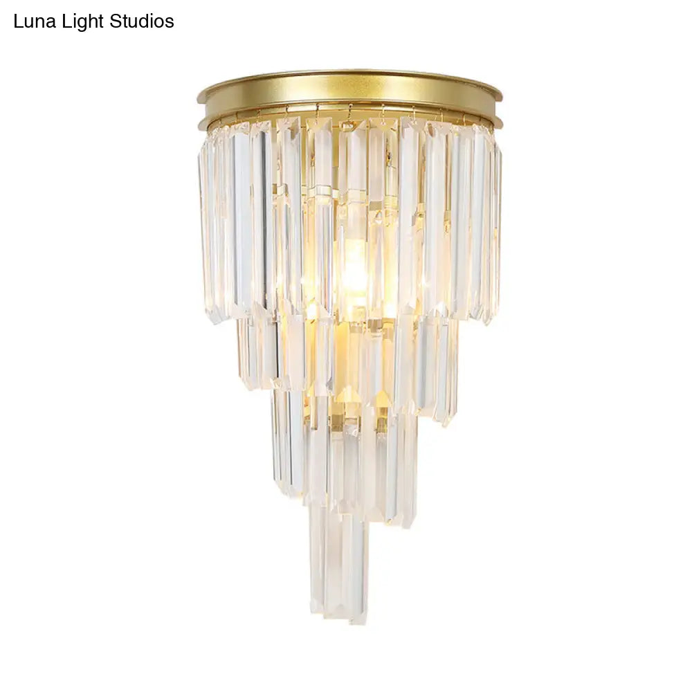 Modern Golden Wall Lamp With Clear Crystal Block - Bedside Lighting Fixture
