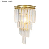 Modern Golden Wall Lamp With Clear Crystal Block - Bedside Lighting Fixture