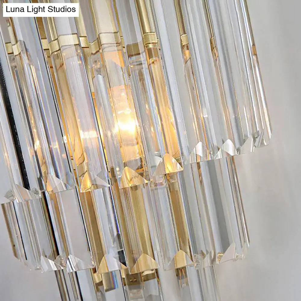 Modern Golden Wall Lamp With Clear Crystal Block - Bedside Lighting Fixture