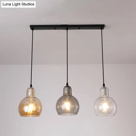 Modern Gourd Pendant Lamp With 3 Glass Heads - Black Suspension Light For Dining Room