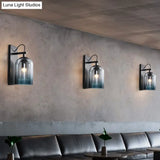 Modern Gradient Glass Sconce Lighting Fixture: 2 Shades Black Wall Mount With 1 Bulb