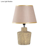 Modern Gray And Yellow Ceramic Night Table Lamp With Fabric Barrel Shade
