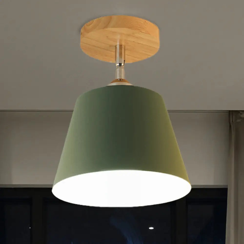 Modern Gray/Pink Metal And Wood Adjustable Ceiling Pendant Light Green