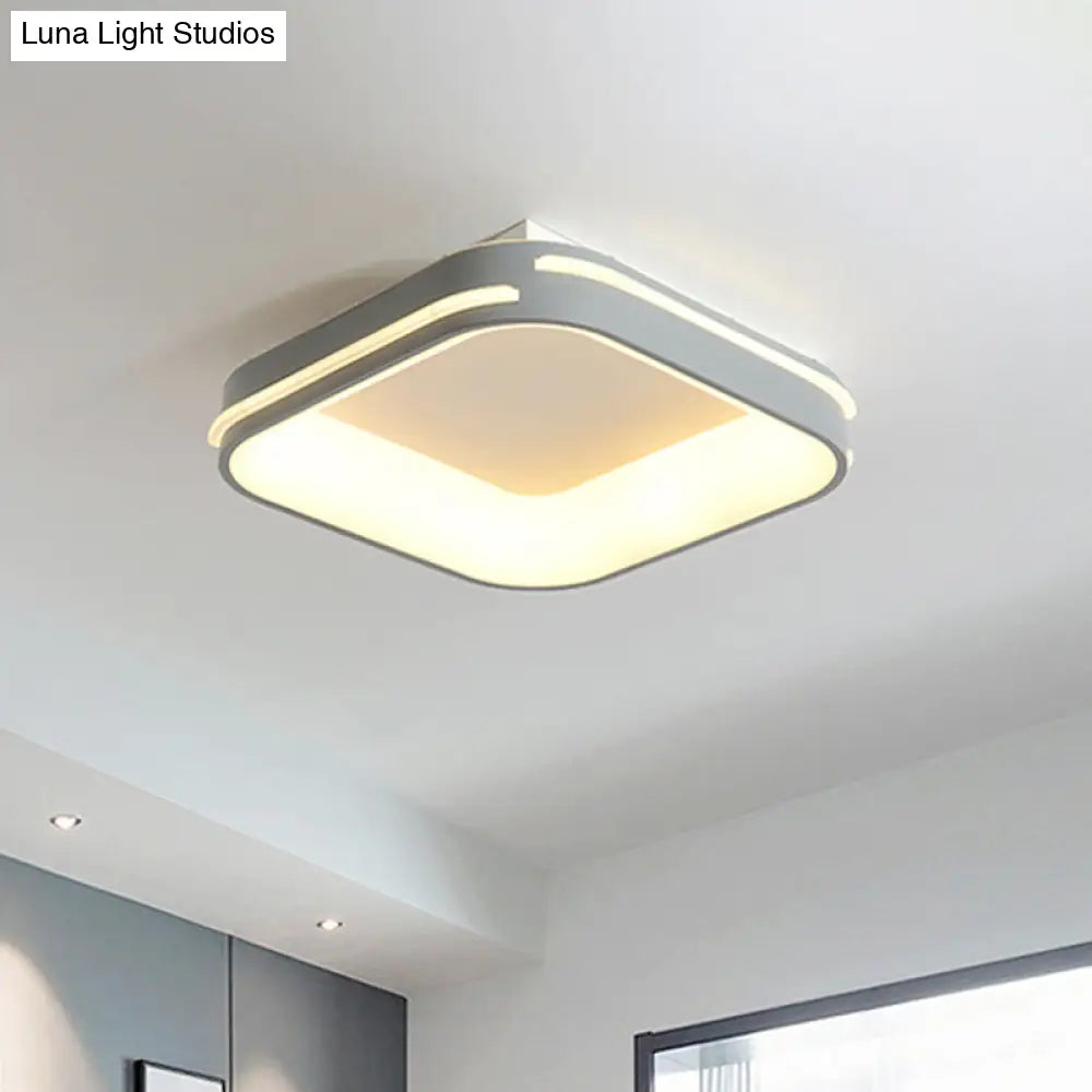 Modern Gray Square Metal Ceiling Mount Led Flush Lamp - 18.5’/24.5’ Wide; Warm/White Light
