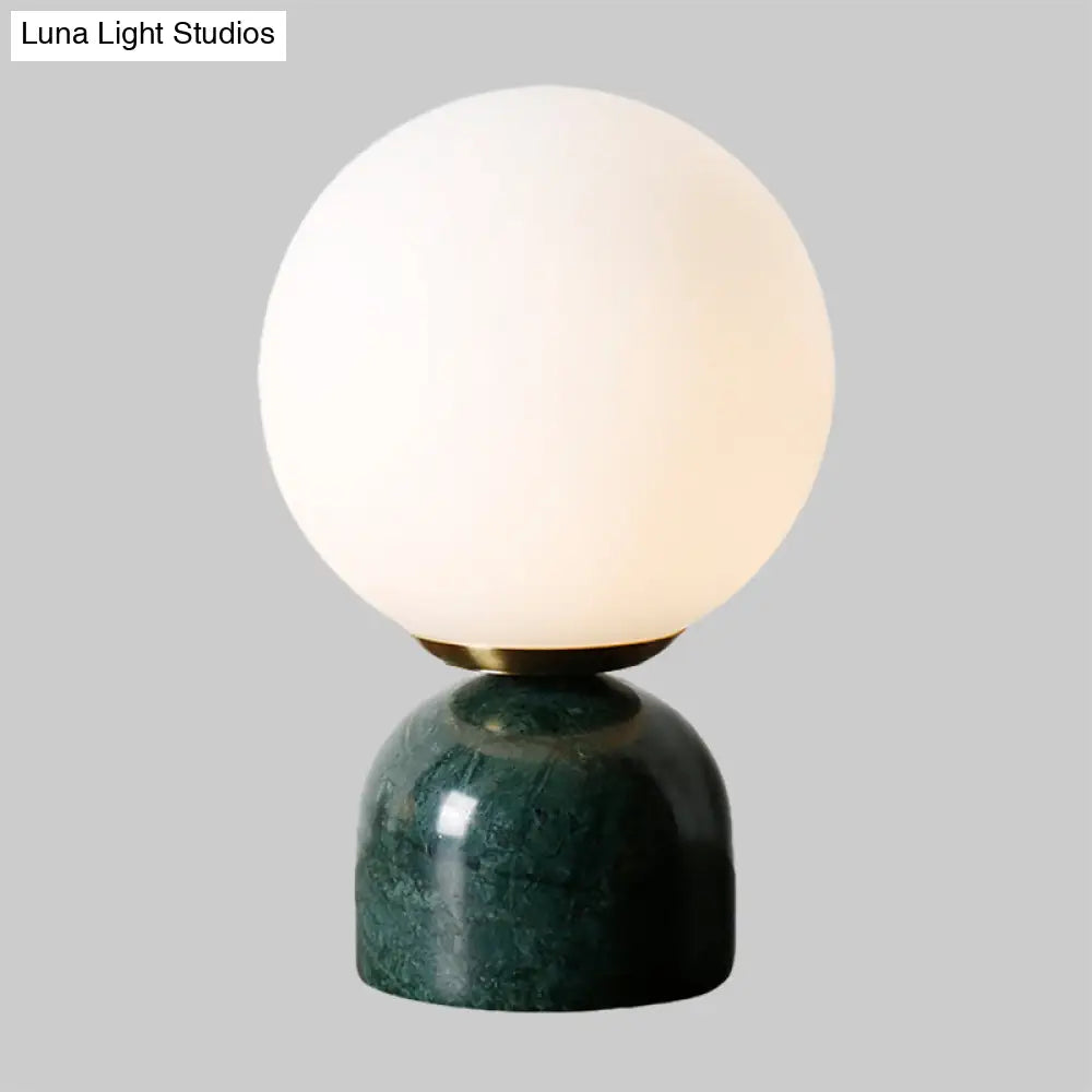 Modern Green Desk Lamp With White Globe Glass Shade - Ideal For Bedside Task Lighting