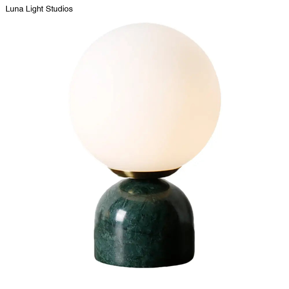 Modern Green Desk Lamp With White Globe Glass Shade - Ideal For Bedside Task Lighting