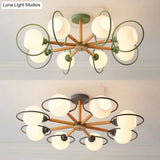 Modern Green Iron Circle Hanging Pendant Light Fixture For Dining Room - 8 Lights