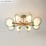 Modern Green Iron Circle Hanging Pendant Light Fixture For Dining Room - 8 Lights