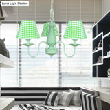 Modern Green Plaid Shade Chandelier - 3 Bulb Kids Hanging Light Bedroom Décor