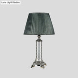 Modern Green Pleated Fabric Table Lamp With Carved Bronze Metal Base