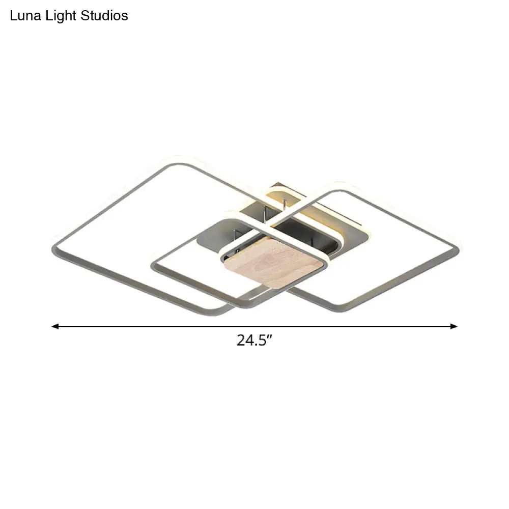 Modern Grey And Wood Led Flush Mounted Ceiling Light With Stacked Acrylic Frame – Warm/White