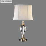 Modern Grey Barrel Shade Table Lamp For Living Room - Small Desk Light With Fabric & 1 Bulb