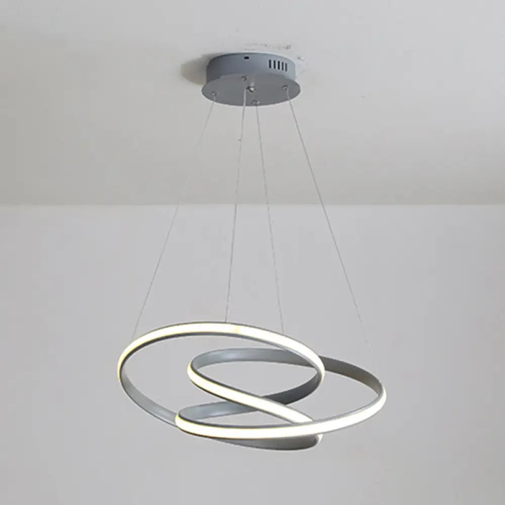 Modern Grey Chandelier: Simplicity Metal Led Strip Pendant Light For Dining Room / White Circline