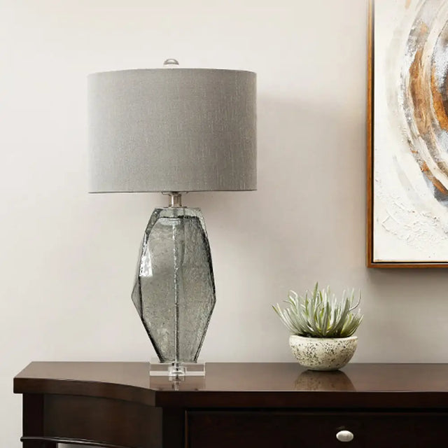 Modern Grey Desk Lamp With Fabric Shade For Dining Room Table