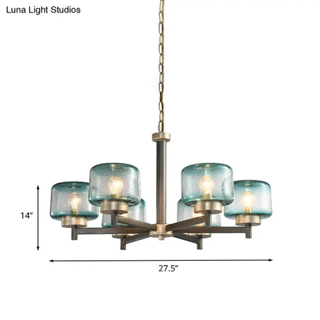 Modern Grey Dining Room Chandelier With Blue Seeded Glass Shade - Choose 3 Or 6 Lights & Radial