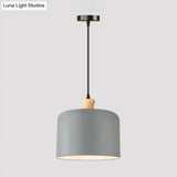 Modern Grey Drum Pendant Lamp - Stylish Metal Dining Room Light With 1 Suspension