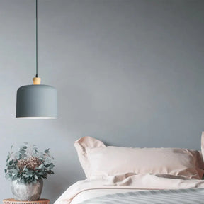 Modern Grey Drum Pendant Lamp - Stylish Metal Dining Room Light With 1 Suspension