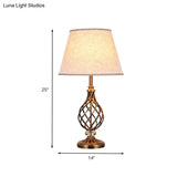 Modern Grey Fabric Conical Table Light With Laser Cut Gold Metallic Base - Desk Lamp
