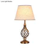 Modern Grey Fabric Conical Table Light With Laser Cut Gold Metallic Base - Desk Lamp