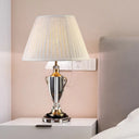 Modern Grey Fabric Nightstand Lamp With Clear Crystal Accent
