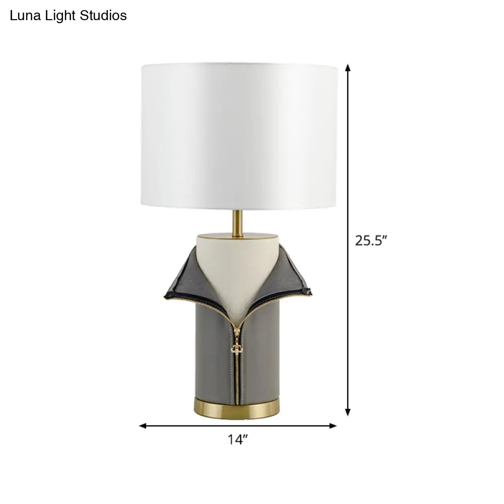 Modern Grey Fabric Straight Sided Nightstand Lamp - 1 Bulb Reading Light