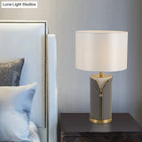 Modern Grey Fabric Straight Sided Nightstand Lamp - 1 Bulb Reading Light