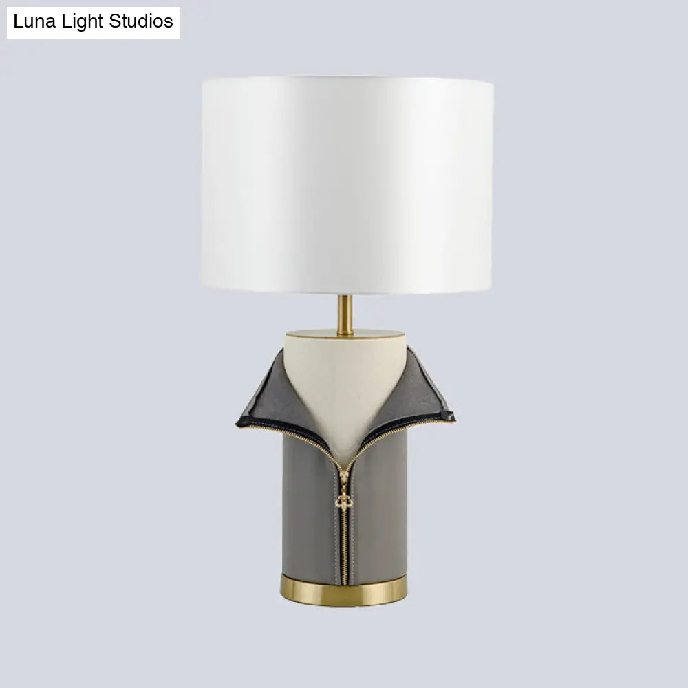 Modern Grey Fabric Straight Sided Nightstand Lamp - 1 Bulb Reading Light
