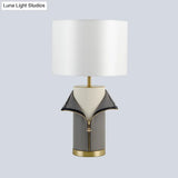 Modern Grey Fabric Straight Sided Nightstand Lamp - 1 Bulb Reading Light