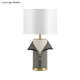 Modern Grey Fabric Straight Sided Nightstand Lamp - 1 Bulb Reading Light