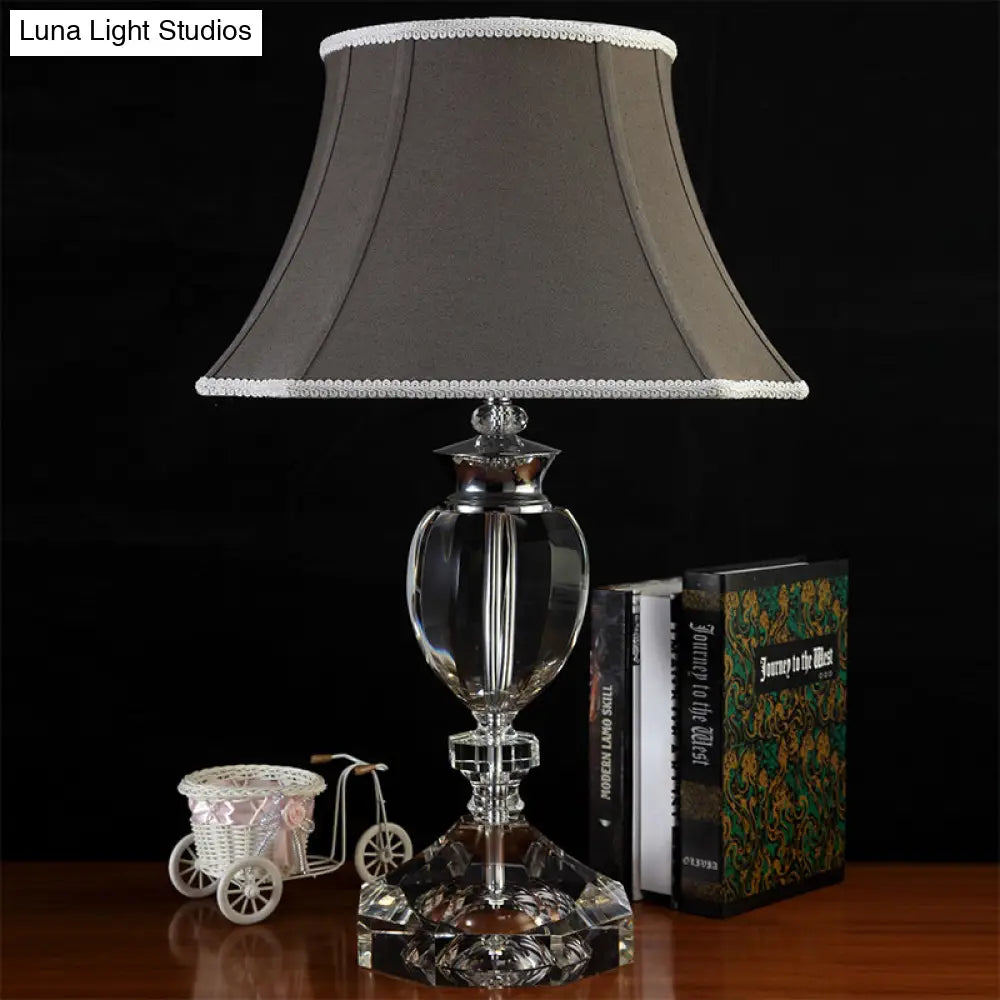 Modern Grey Flared Study Lamp With Fabric Shade & Faux-Braided Detailing - 1 Bulb Task Light