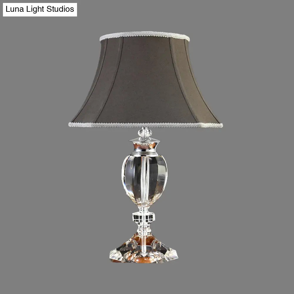 Modern Grey Flared Study Lamp With Fabric Shade & Faux-Braided Detailing - 1 Bulb Task Light