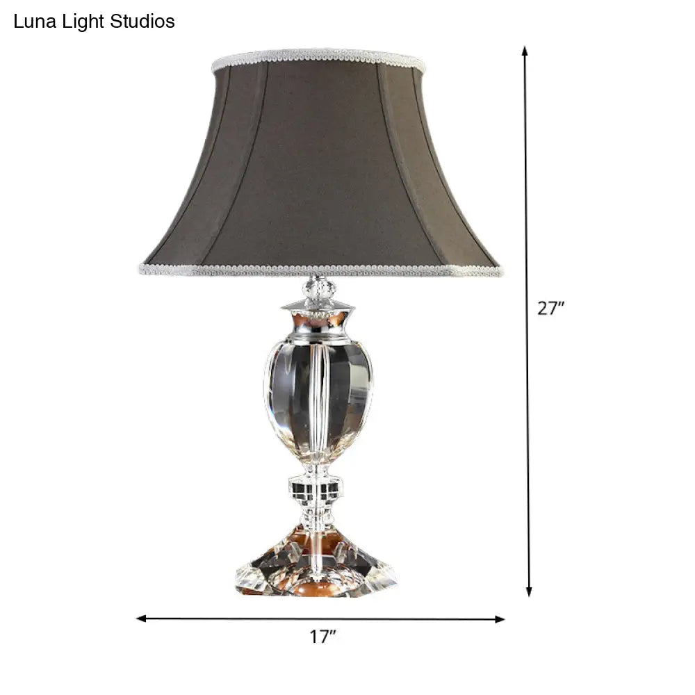 Modern Grey Flared Study Lamp With Fabric Shade & Faux-Braided Detailing - 1 Bulb Task Light