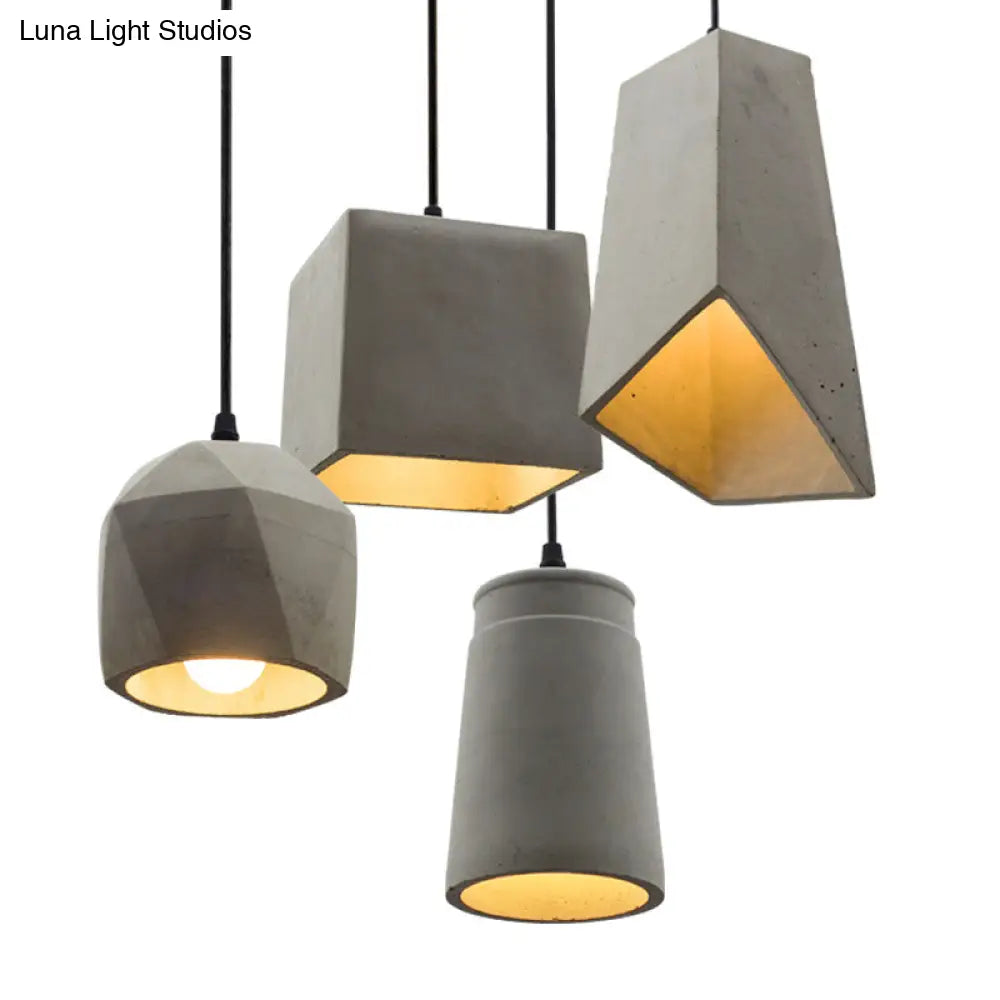Modern Grey Horn Suspended Lighting Fixture - Simplicity 1-Light Cement Hanging Light For