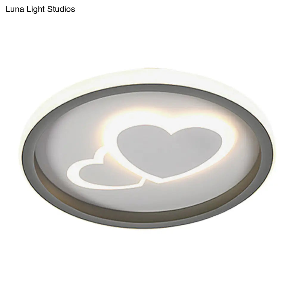 Modern Grey Led Flush Mount Light With Heart Pattern For Bedrooms