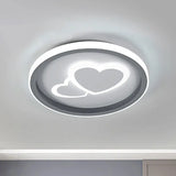 Modern Grey Led Flush Mount Light With Heart Pattern For Bedrooms / Loving
