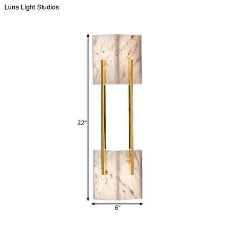 Modern Grey Marble-Like 5-Light Double Cuboid Wall Sconce With Gold Metal Bar